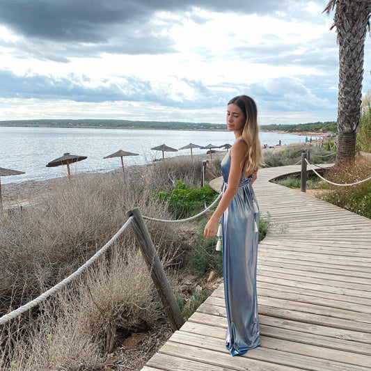 Special Shine Blue Long Pompom Dress